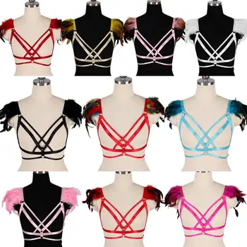 

Gothic Harness Top Feather Shoulder Strappy Suspender Cage Chest Sexy Lingerie Belt Plus Size Accessories Bra Women Party Rave
