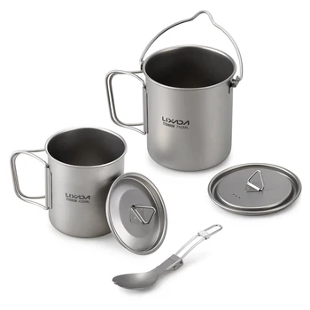 

Lixada 3 Peças Set Ao Ar Livre de Titânio Leve Água Canecas Drinkware Pote Garfo Dobrável para Acampamento Ao Ar Livre Caminhada