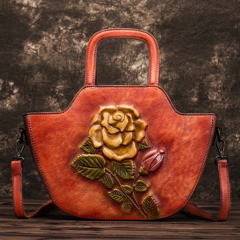 

WERAIMJX Luxury Genuine Leather Women Handbags Totes Vintage Floral Embossed Lady Shoulder Bags 2019 New Designer Crossbody Bags