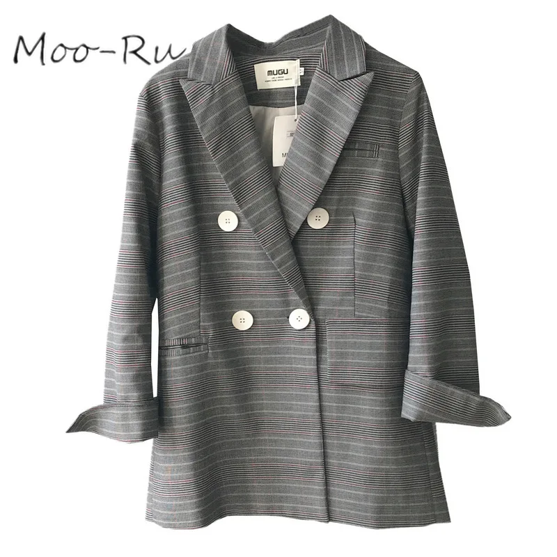 Moo-Ru 2020 Early Spring 2020 Vintage Hong Kong Style Double-breasted Nine-point Sleeve Plaid Blazer for Woman - 4.00069E+12 Moo-Ru 2020 Early Spring 2020 Vintage Hong Kong Style Double-breasted Nine-point Sleeve Plaid Blazer for Woman - 4.00069E+12
