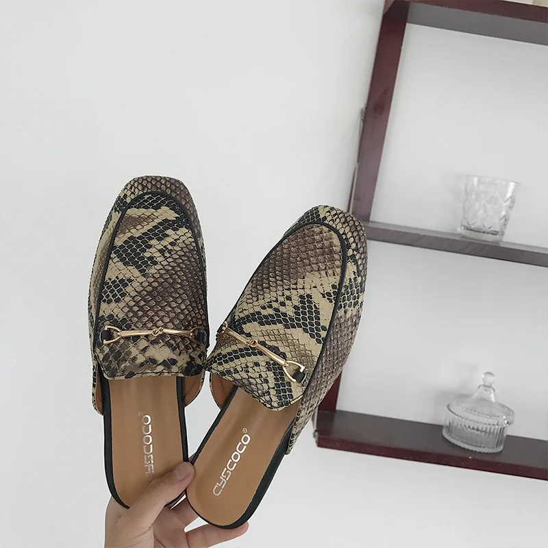 Fashion Women's Slip-on Autumn Round Toe Low Heels Metal Chain Female Shoe Modis New Slip On Fall Buckle Dress Basic PU