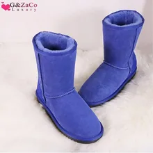 G& Zaco/Роскошные зимние сапоги; женские сапоги из овечьей шерсти; зимние сапоги из натуральной овечьей кожи; классические женские замшевые сапоги до середины икры