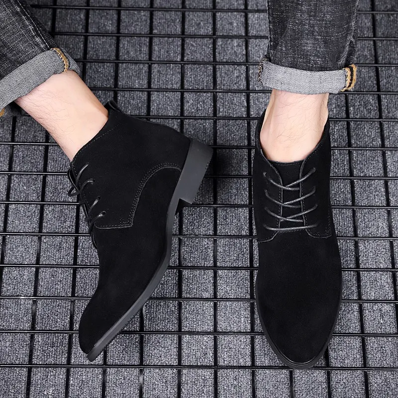 

CRMDEOX Men Leather Boots Gray Black Big Size 38-48 British Style Pointed Toe Chelsea Boots Botas Vaqueras Hombre Drop Shipping