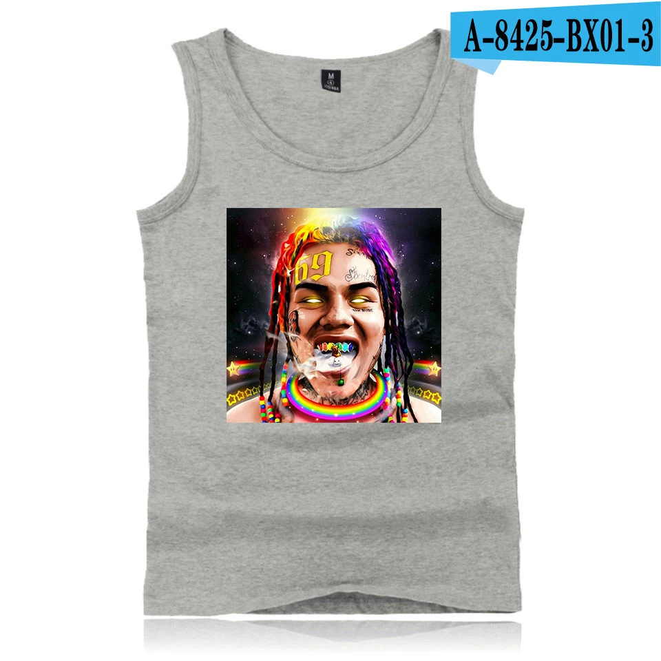 6ix9ine накипи банды печати мужские безрукавки Лето Весна Harajuku Повседневная мода спортивный жилет без рукавов Лидер продаж - Цвет: gray