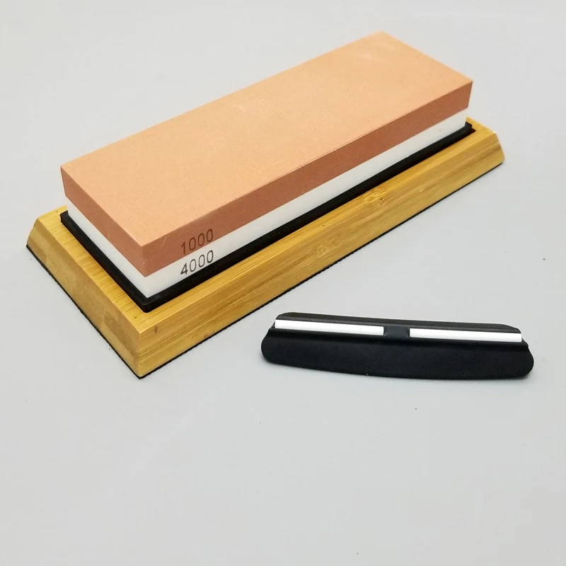 Bamboo whetstone base knife holder locator with double-sided oil stone whetstone set 1000/4000 grit