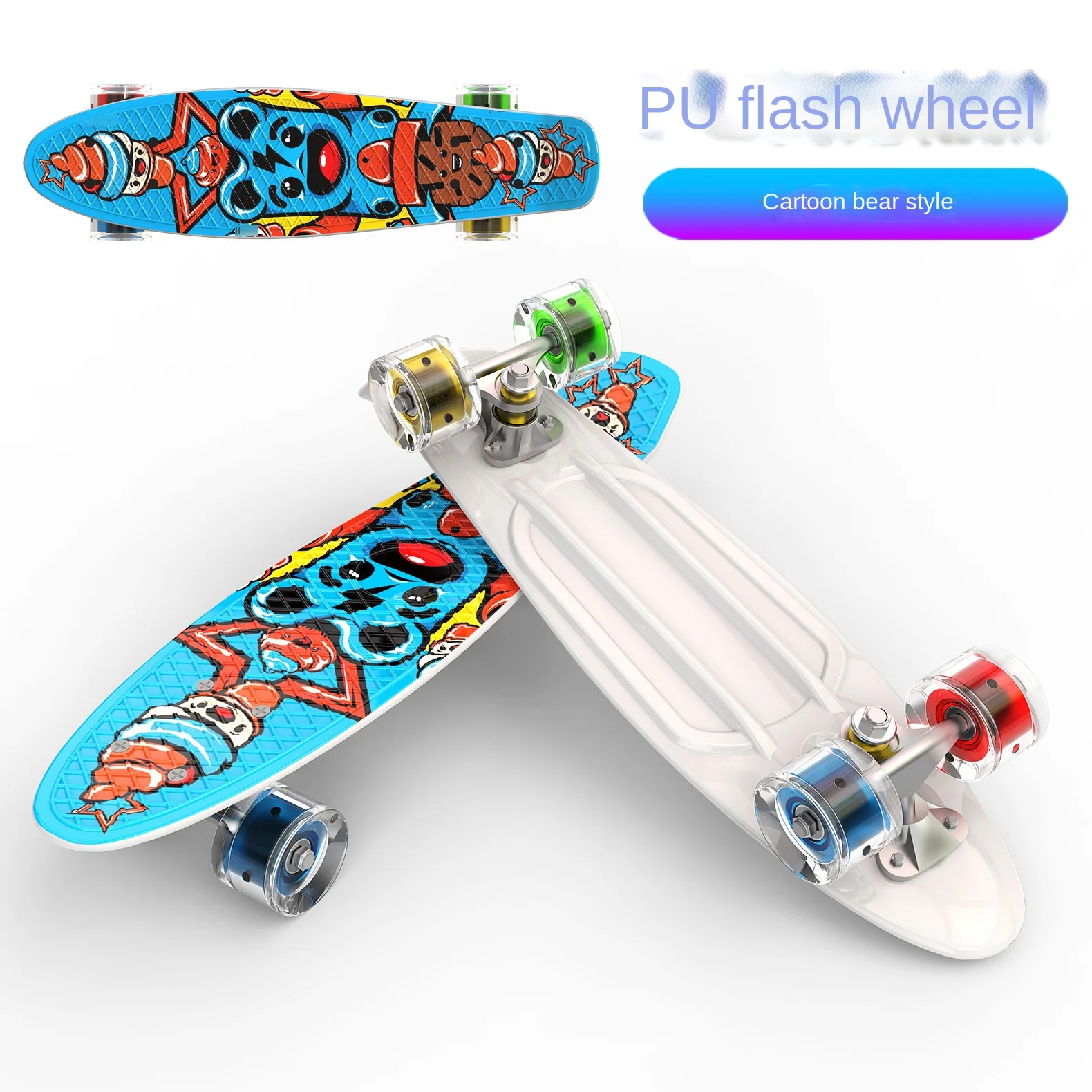 Children's Single Tilt Four-wheel Skateboard Transportation Printing Fish-shaped Board 22 Inch Fish-shaped Board Fish