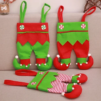 

Christmas Elf Candy Bags Velvet Stripe Handbag Santa Claus Pants Bags Festival Party Decor Xmas Tree Hanging Pendant