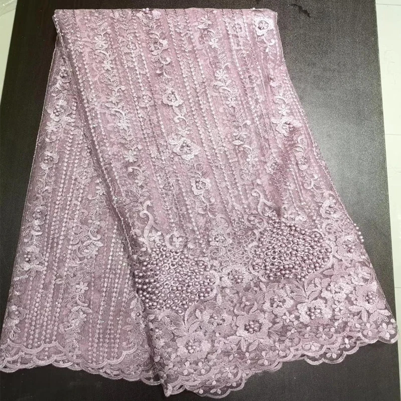 

Latest Nigerian Pink Lace Fabrics High Quality 2019 African Lace Fabric for Women French Tulle Lace With Stones 5 yards