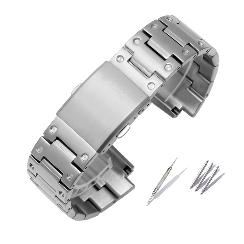 316L ремешок из нержавеющей стали и чехол для Casio DW5600 GW-5000 5035 GW-M5610 металлический ремешок стальной ремень инструменты РЕЛИЗ РЕМЕНЬ SIKAI - Цвет: Silver band