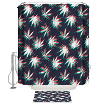 

Plant Red Green Maple Leaf Abstract Art Shower Curtains Home Bathroom Decoration Bathroom Shower Curtain Doormat Set