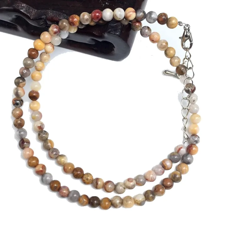 Elegant Multi-Stone Beaded Necklace with Amazonite, Agate, Alabaster, and Lava Stones