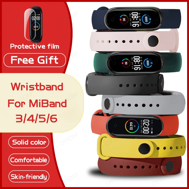 Silicone Wristband Original Strap For Xiaomi Mi Band 6 5 4 3 Bracelet MiBand Solid Color Tpu No Glass Film | Электроника