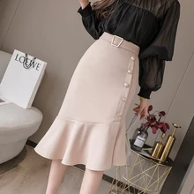 Korean Fashion Women Skirts Elegant Women High Waist Mermaid Skirt Plus Size Woman Irregular Beading Skirt Lady Skirts Womens XL