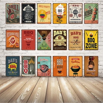 

BBQ/Time Zone/Dads Grill/Menu Vintage Chic Metal Sign Tin Poster Home Courtyard Restaurant Bar wall Decor Wall Art Painting