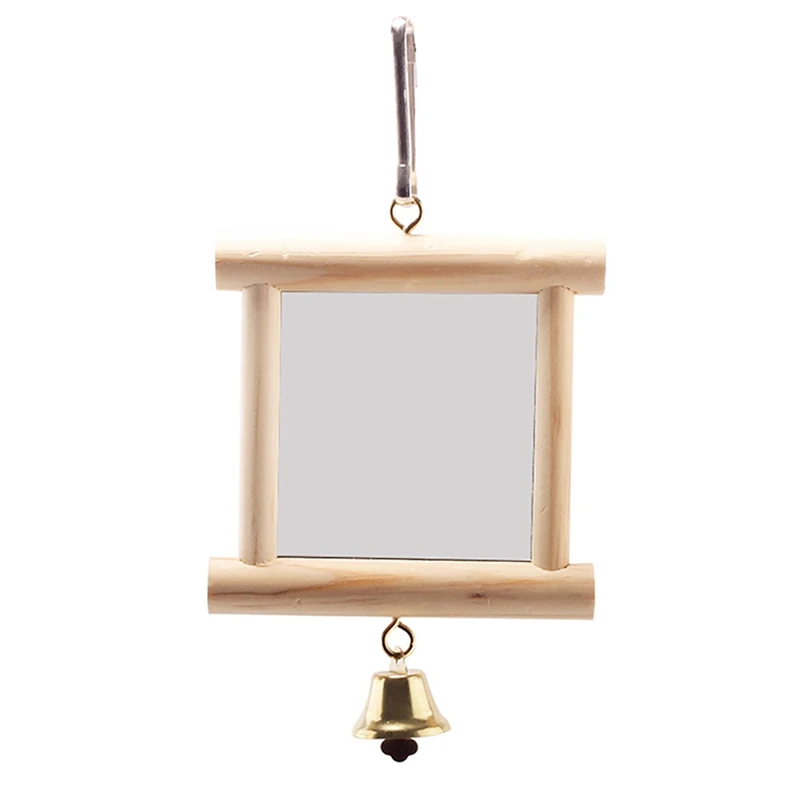 ParrotMirrorToyWoodenBirdMirrorPerchBirdCageMirrorwithBell