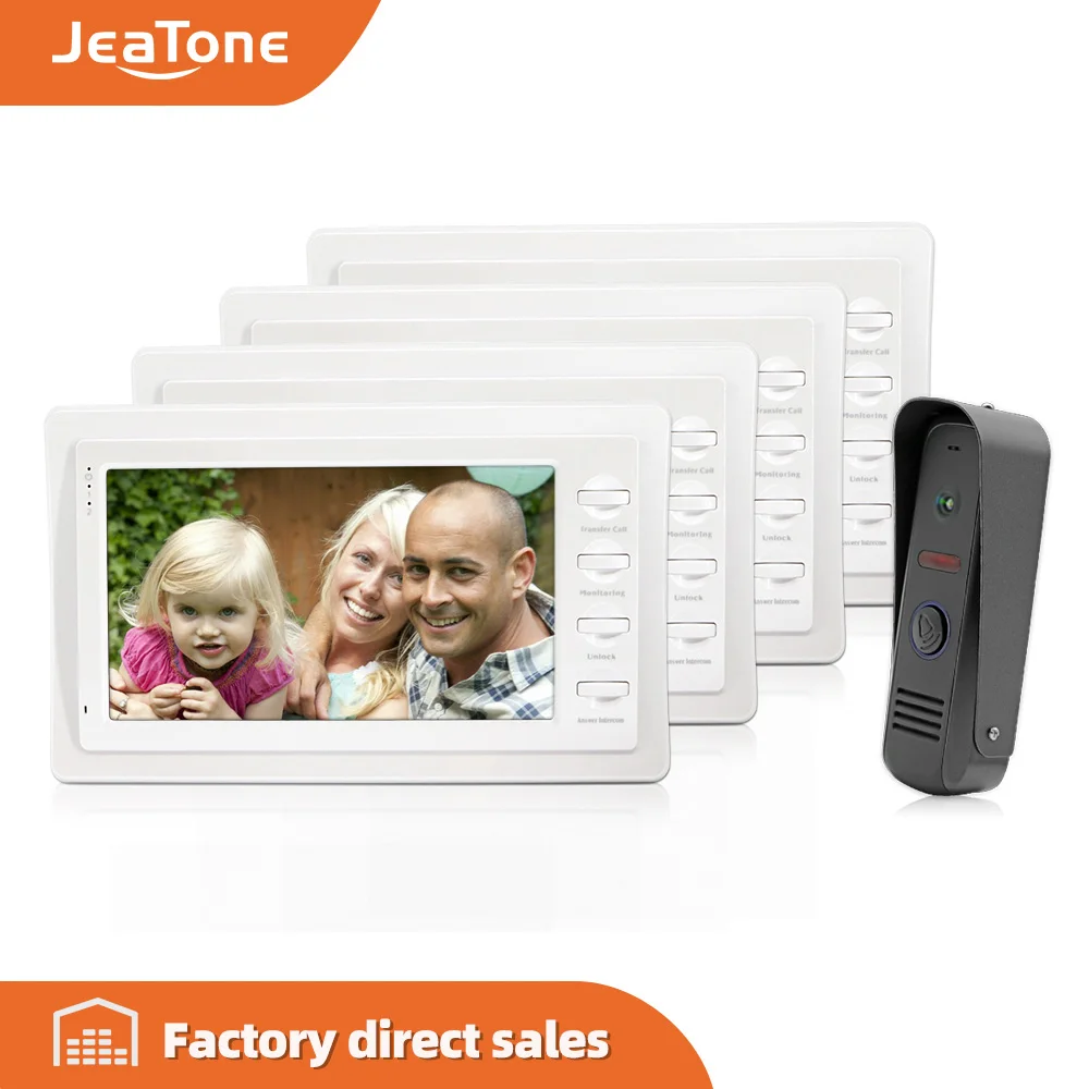JeaTone 7 Дюймов Видео Телефон Двери Дверной Звонок Домофон Kit 1 камера 4 монитор
