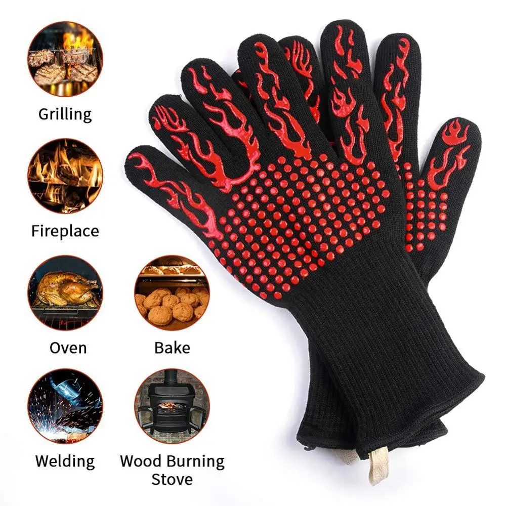 

1 pair 500-800 degrees High temperature resistant BBQ grill microwave cooking glove indoor kitchen outdoor camping accessories