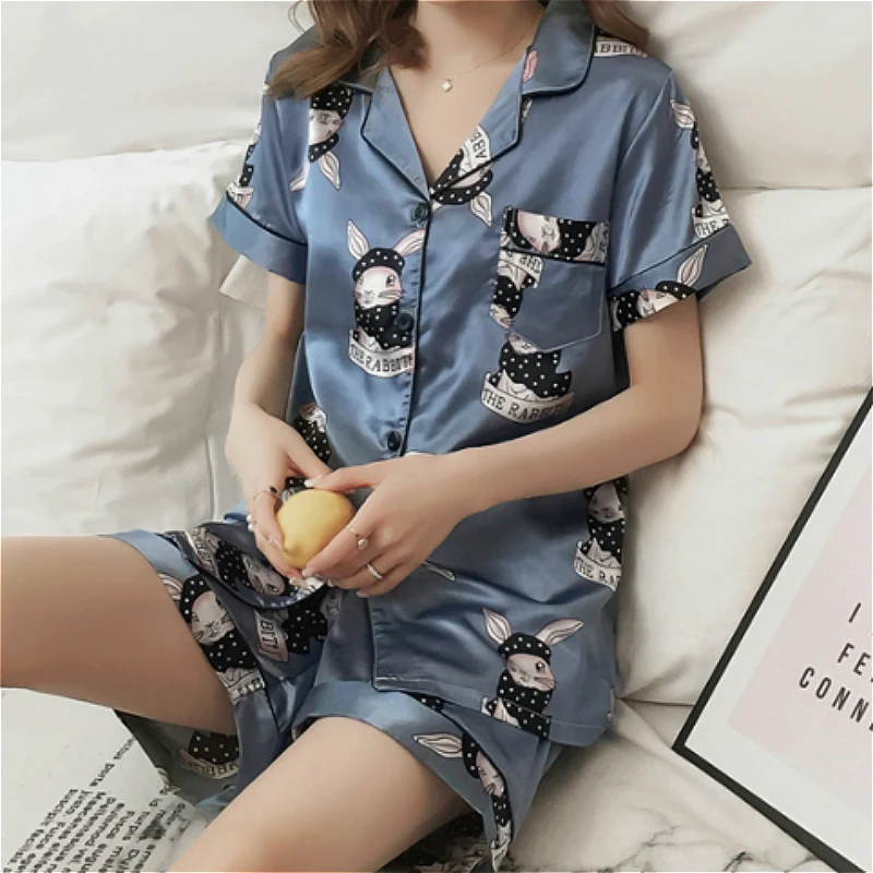 

M-5XL Large size new satin women's pajamas short sleeve casual and comfortable silk pajama summer girls home clothing suit