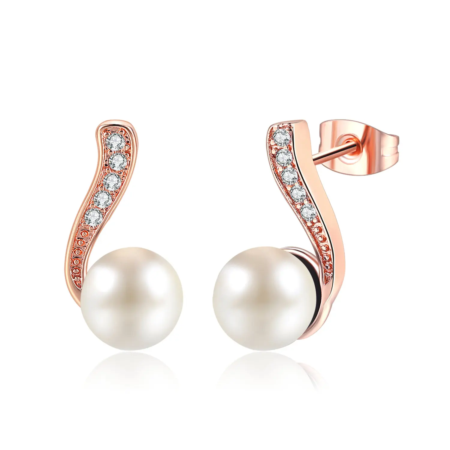 Серьги-гвоздики с двойным черным искусственным жемчугом, розовое золото, CZ камень, ювелирное изделие, ювелирные изделия с кристаллами для женщин, Brinco DFE711