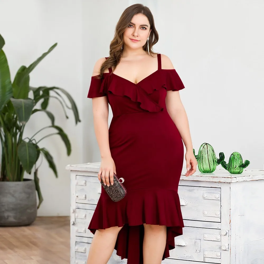 

2020 New Style Women's Plus Size Red Off Shoulder Bodycon Slip Mermaid Dress Party Dresses For Women