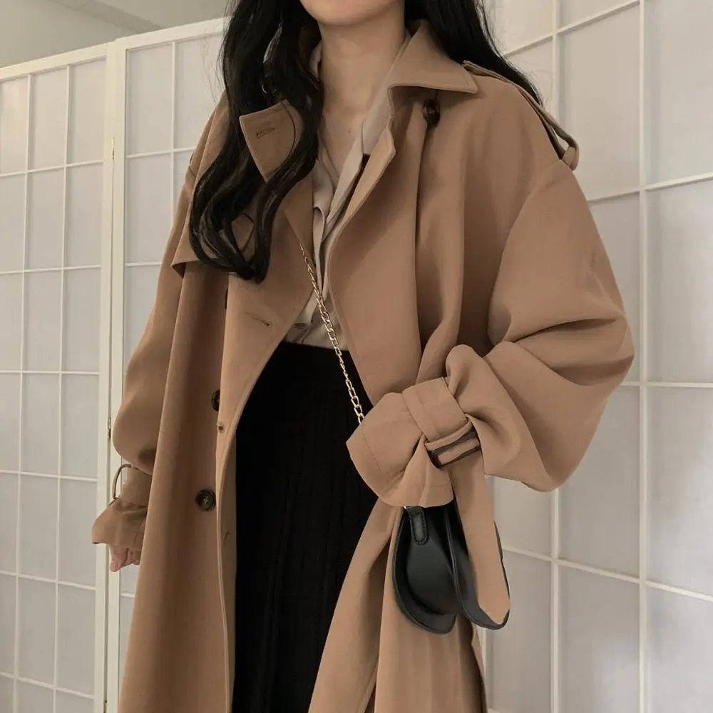Длинный рукав осенний модный Тренч Femme однобортный обычная, высокая, на выход ветровка винтажное длинное пальто для женщин