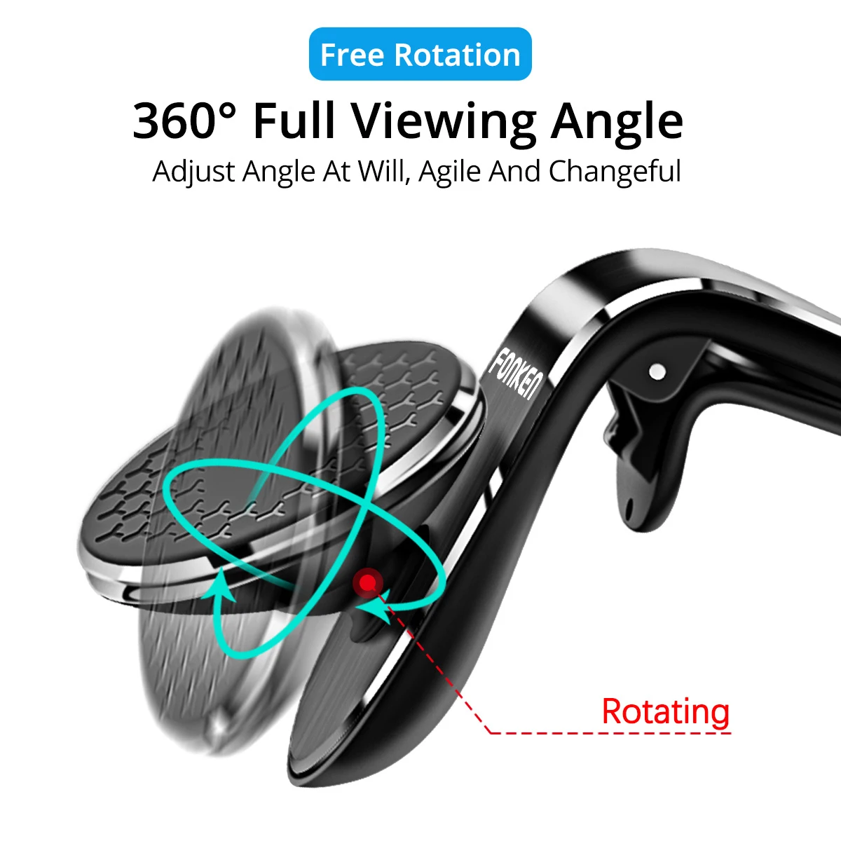 Автомобильный держатель для телефона FONKEN, магнитный автомобильный держатель для мобильного телефона, автомобильный держатель с креплением на вентиляционное отверстие, алюминиевый сплав, вращающийся держатель на 360 градусов в автомобиле
