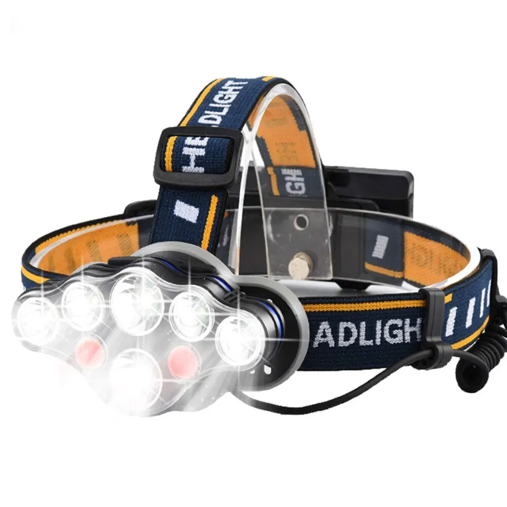 

8 Core LED Powerful Headlamp Red Light Warning Waterproof Headlight USB Rechargeable Headlamp 18650 High Power Head Lamp T6