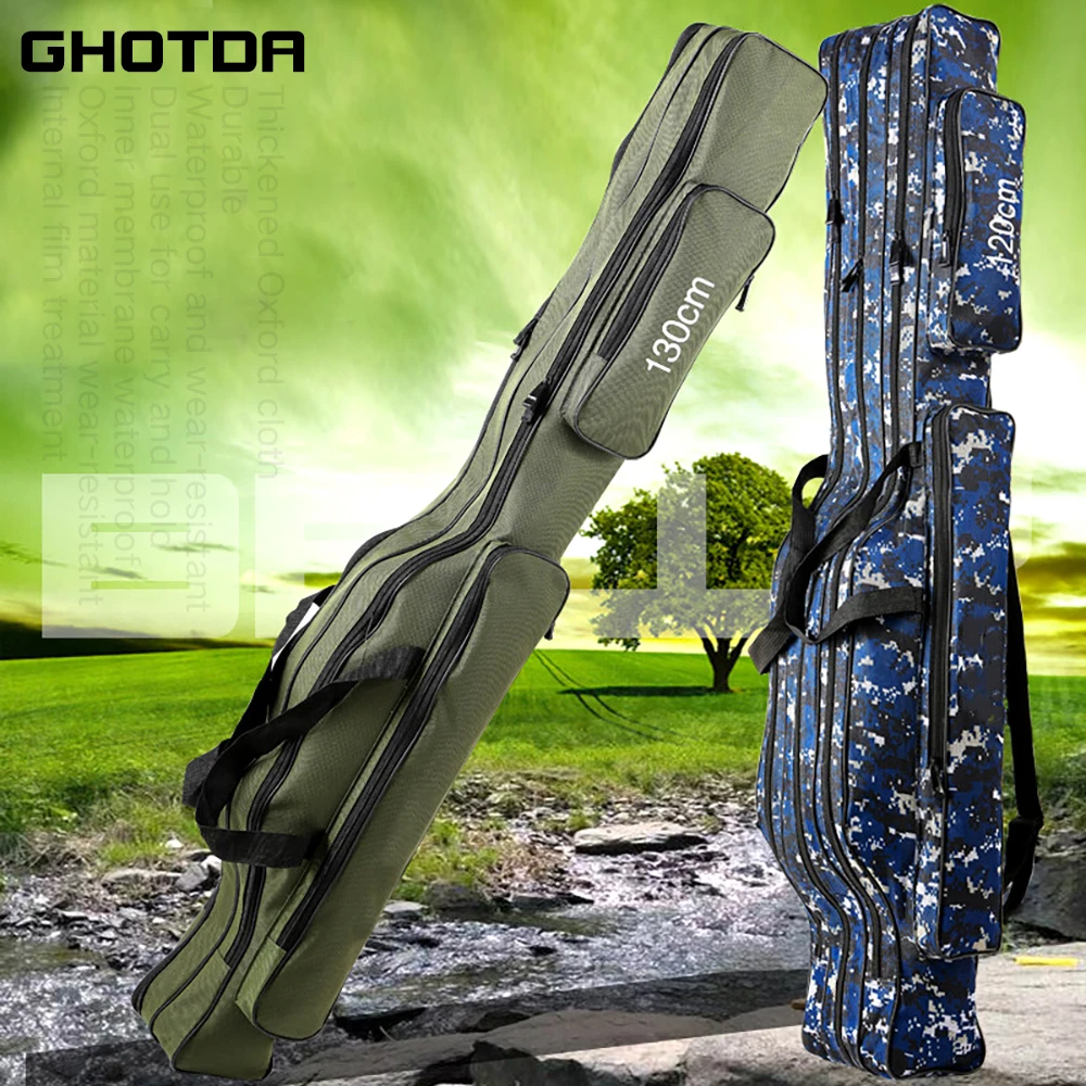 

110//120/130/150cm Canvas Foldable Fishing Rod Reel Fishing Tackle 2/3 Layers Blue/Green