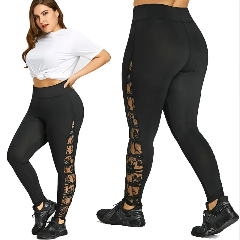 

Europe And America Hot Selling Spring And Autumn New Style Women's Lace Rose Joint Capri Pants Side Cross Lace-up Large Size WOM