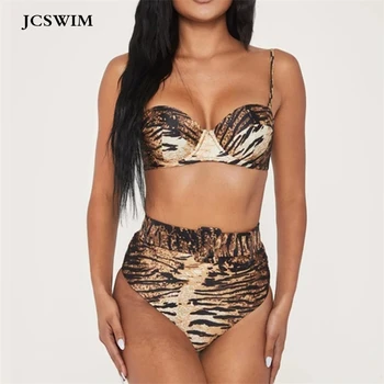 

JCSWIM Leopard Print Bikini Swimwear Women Push Up 2020 High Waist Brazilian Swimsuit Female Two Pieces Bathing Suit With Belt