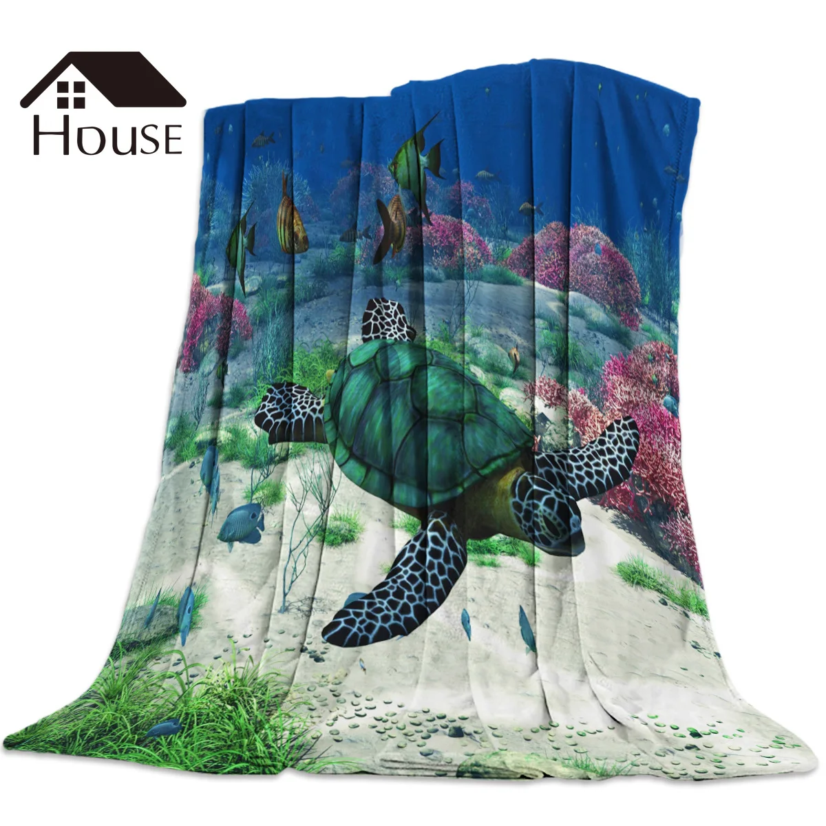 Sea Turtle Printed Nap Blanket Soft Comfortable Velvet Plush Flower Blankets Warm Sofa Bed Sheets