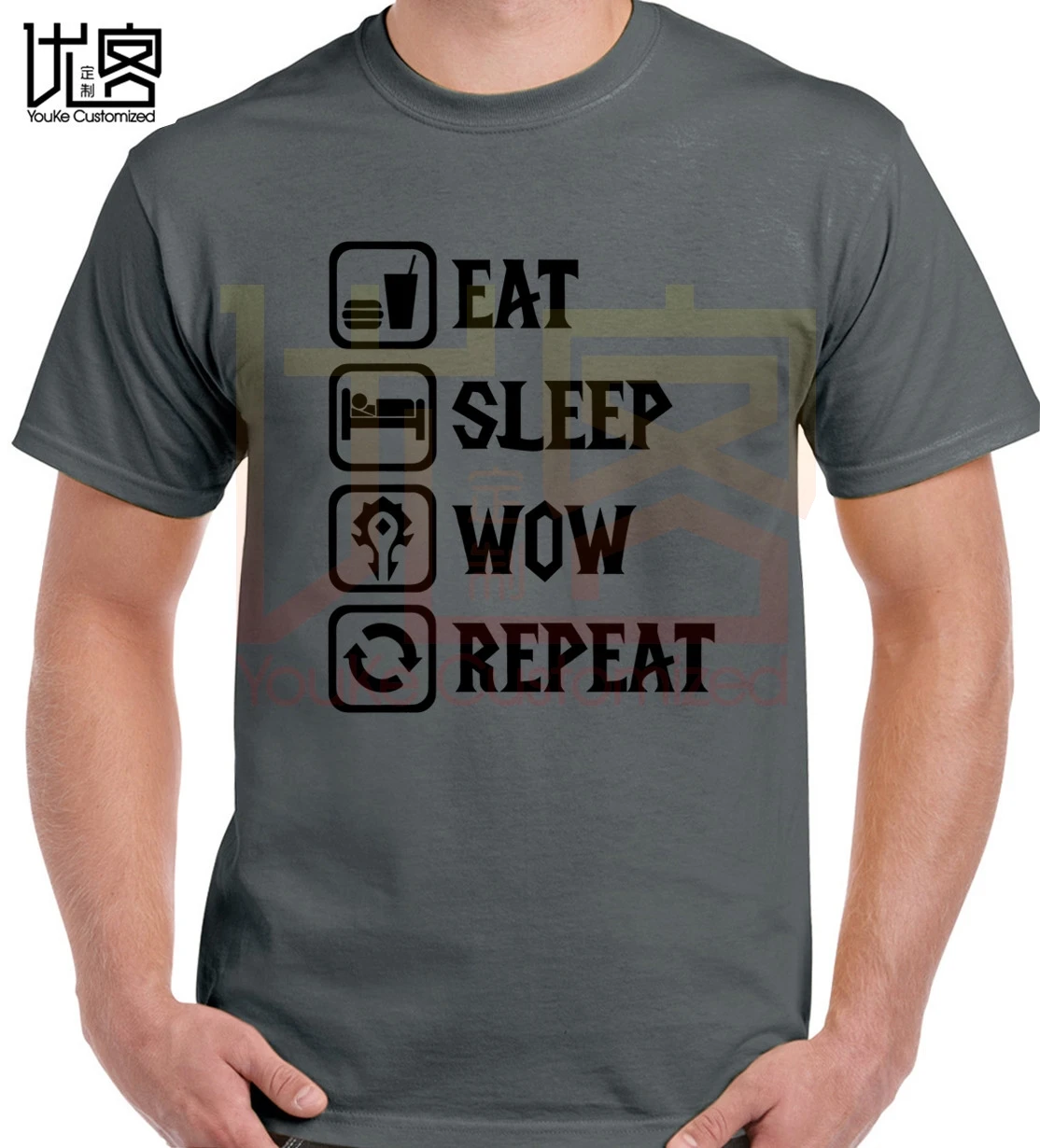 Футболка с надписью Eat Sleep Wow Repeat футболка World Of Warcraft мужская и женская из 100% хлопка