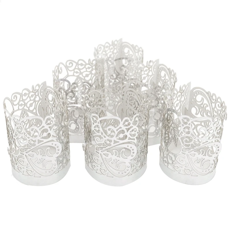 

48 Pcs Flameless Tea Light Votive Wraps,HVotive Candle Holders,Silver Colored Cut Flameless Tea Light Votive Wraps Decorative Wr