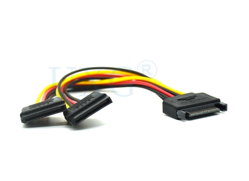 Power Cable 15Pin SATA to 2 Dual 4Pin IDE Molex Power Lead Y Splitter Cable Cord 18AWG Wire 20cm for Bitcoin Miner Mining