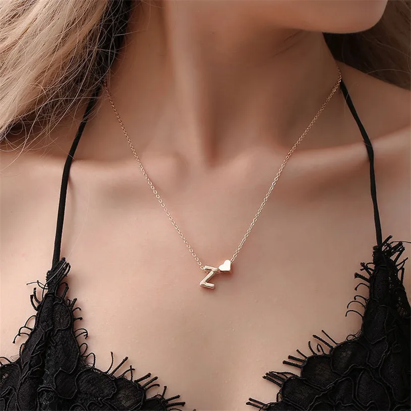 2020 New Fashion Tiny Heart Dainty Initial Necklace With Letter Name Choker Necklace For Women Pendant Jewelry Accessories Gift