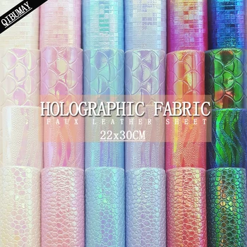 

QIBU 22*30cm 6pcs Faux Leather Fabric Mermaid Snake Pattern Sheets Materials set DIY Bow Accessories Handmade Earring Materials