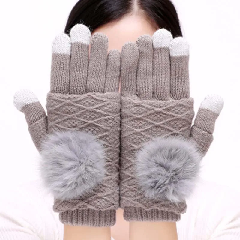 Шерстяные вязаные женские толстые перчатки WEarm с сенсорным экраном, три съемных перчатки, зимние женские перчатки с рисунком - Цвет: light grey