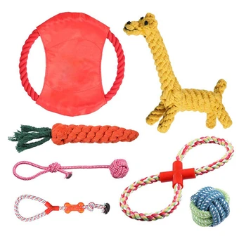

7 Pack Puppy Dog Chew Toys Teething Training, Giraffe Rope Toy Rubber Interactive Toy Gift Set for Small and Medium Dogs.