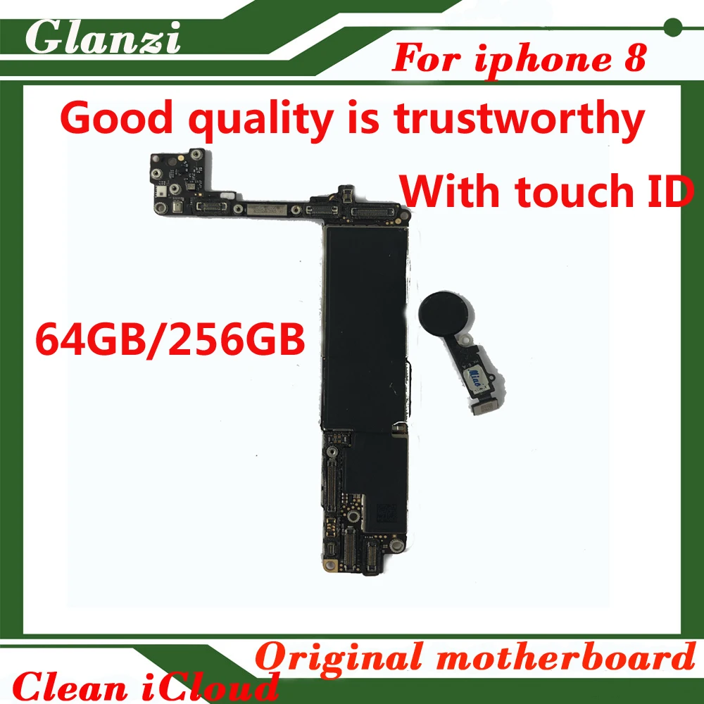 

Clean iCloud for iphone8 original motherboard with / NO touch ID 64GB 256GB IOS System logic board unlocked mainboard with chips