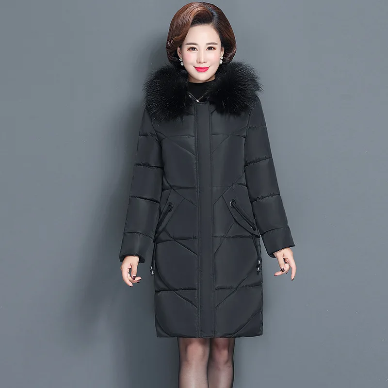 

Middle-aged Cotton-padded Clothes Women's Mid-length Mom Casual Cotton-padded Jacket Coat Middle Aged And Elderly People Cotton-