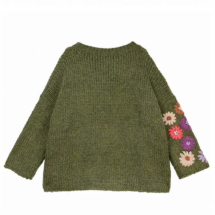 Neploe Pull Femme пуловер с цветочной вышивкой женский свитер сексуальный без бретелек летучая мышь вязаный Топ Зеленый Повседневный Свободный Трикотаж 56658