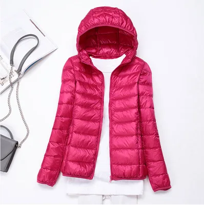 Rose Red 1 Ультра легкий белый пуховик Женская осенне-зимняя теплая куртка Леди Плюс Размер 7XL куртки Женская парка с капюшоном - Цвет: Rose Red 1