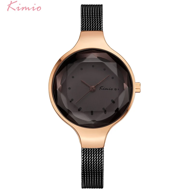 

KIMIO Women's Stainless Steel Mesh Strap Watches Multi-cut Face Big Dial Dress Watch Woman Ladies Simple Bracelet Watches Box