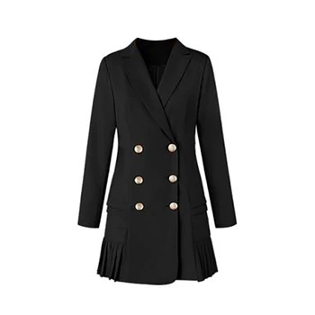 

Plus Size Fashion Women Dress Solid Casual Loose Dress Autumn Long Sleeve Office Lady Double Breasted Elegant Ruffles Suit Dress