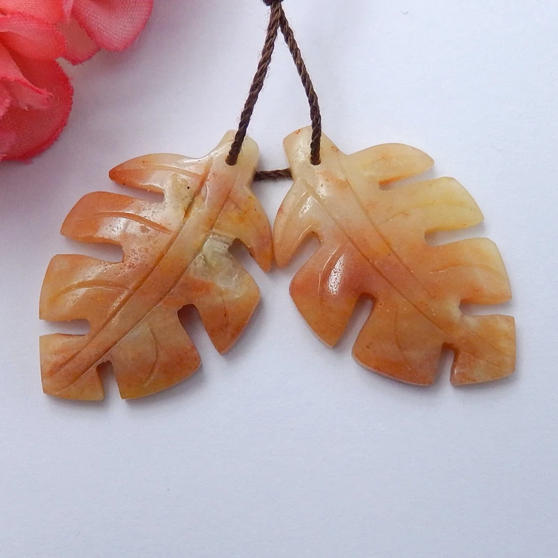 

New Design ,Natural Amazonite Hand Engraving leaf Earring Bead,Fashion Earring Jewelry for making 33x21x5mm,8.3g