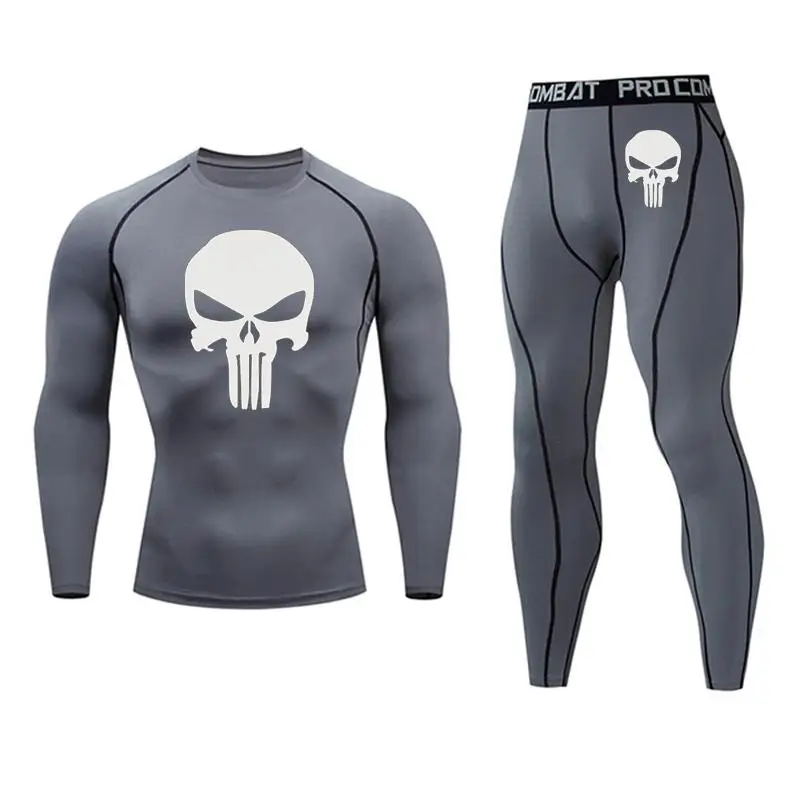 skull Long Johns Winter Thermal Underwear Men Quick Dry Stretch Punisher for Men Warm Fitness Compression Underwear set - Цвет: sets