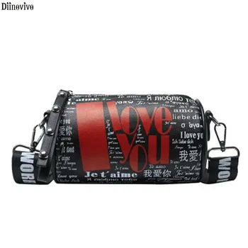 

Diinovivo Letter Printing Women Shoulder Bag Fashion Wide Strap Crossbody Bag Barrel-Shape Women Bag Casual Personality WHDV1628