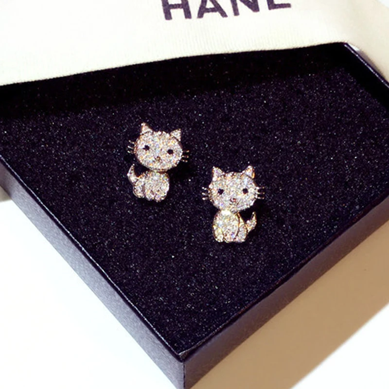 Cute Cat Exquisite Shine CZ Earring for Mujer Temperament Fashion Pave Inlaid Zircon Stud Earring Wedding Jewelry Accessories - Image 3