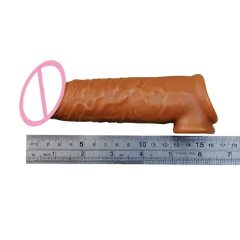 195mm Liquid Silicone Reusable Penis Sleeve Extender Male Cock Enlarge Sleeves For Men Dildo Enhancer Delay Ejaculation With Box 3