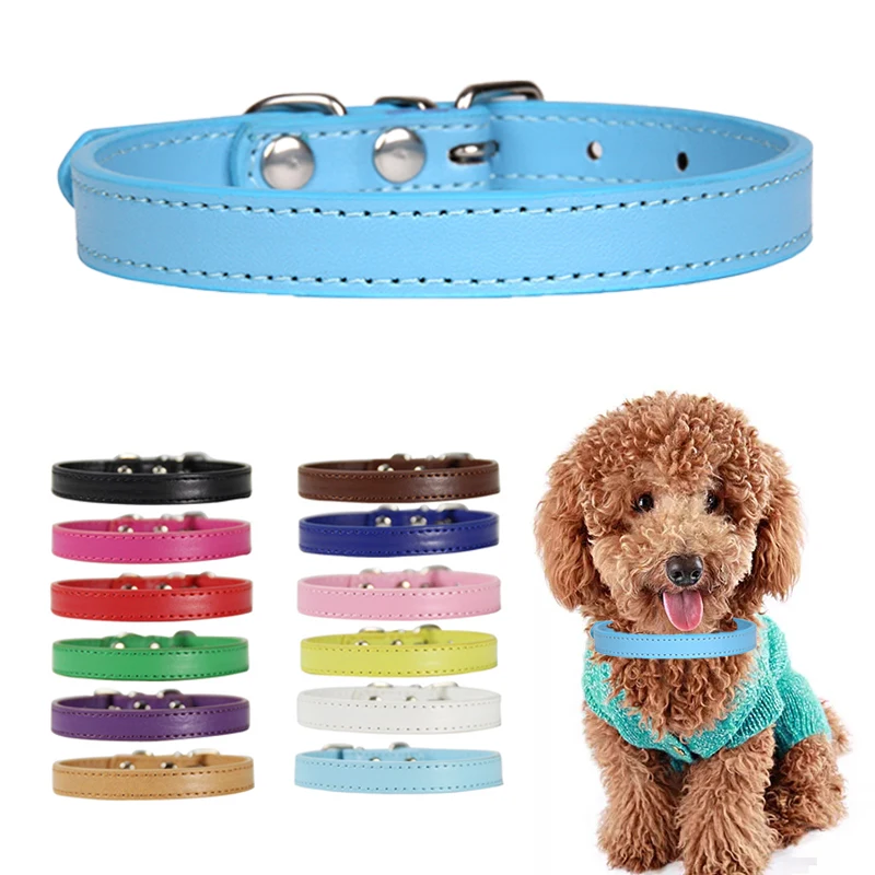 

Safety Adjustable Solid Color Dog Collar PU leather Dog leash Pet Collar for Small Medium Large Dogs Pug Dog Accessories